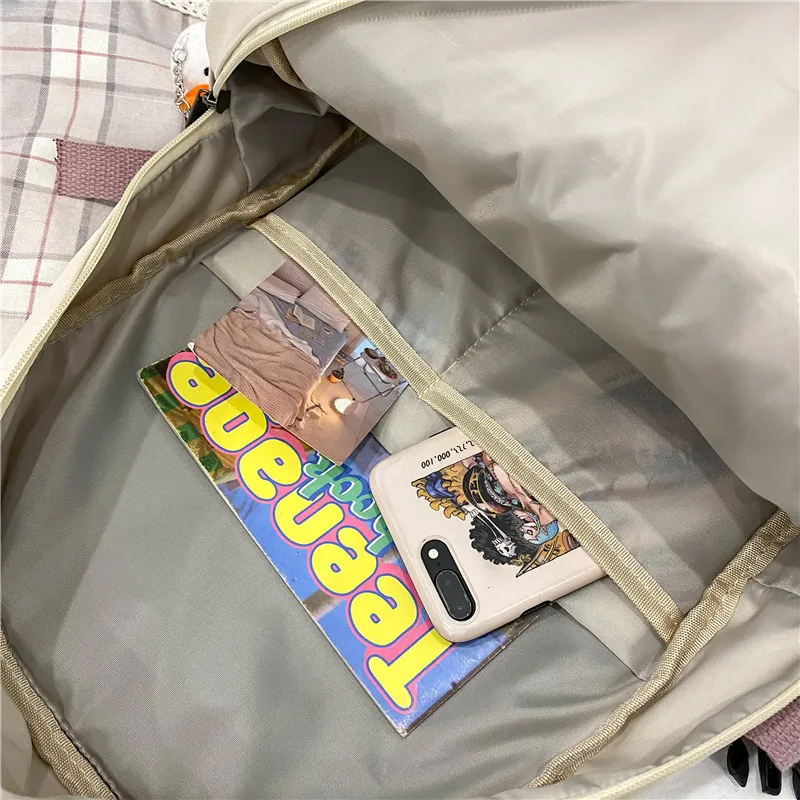 

DCIMOR New Letters Embroidery Contrast Color Women Backpack Female Multi-pocket Eye-splice Nylon Schoolbag Lovely Travel Bag