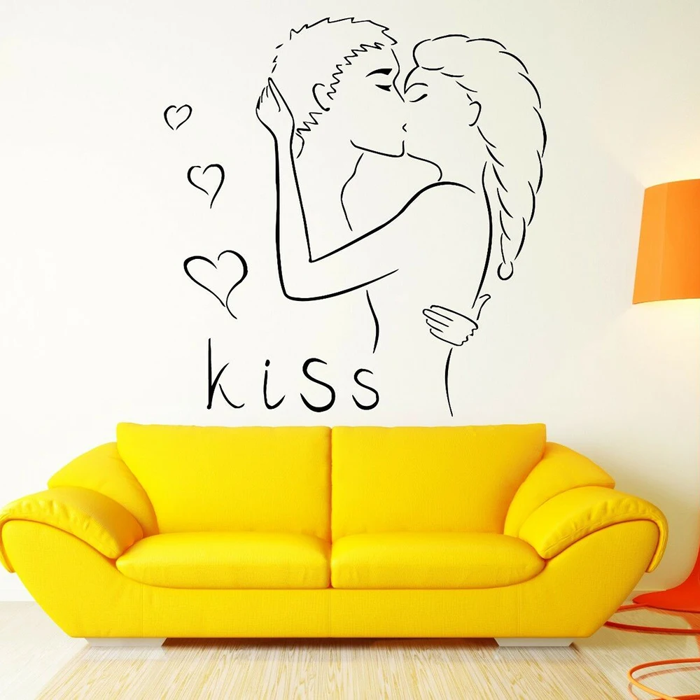 

Kiss Wall Stickers Kissing Couple Romantic Love Heart Decor For Pop Art Bedroom Decorative Vinyl Modern Home Decoration C732