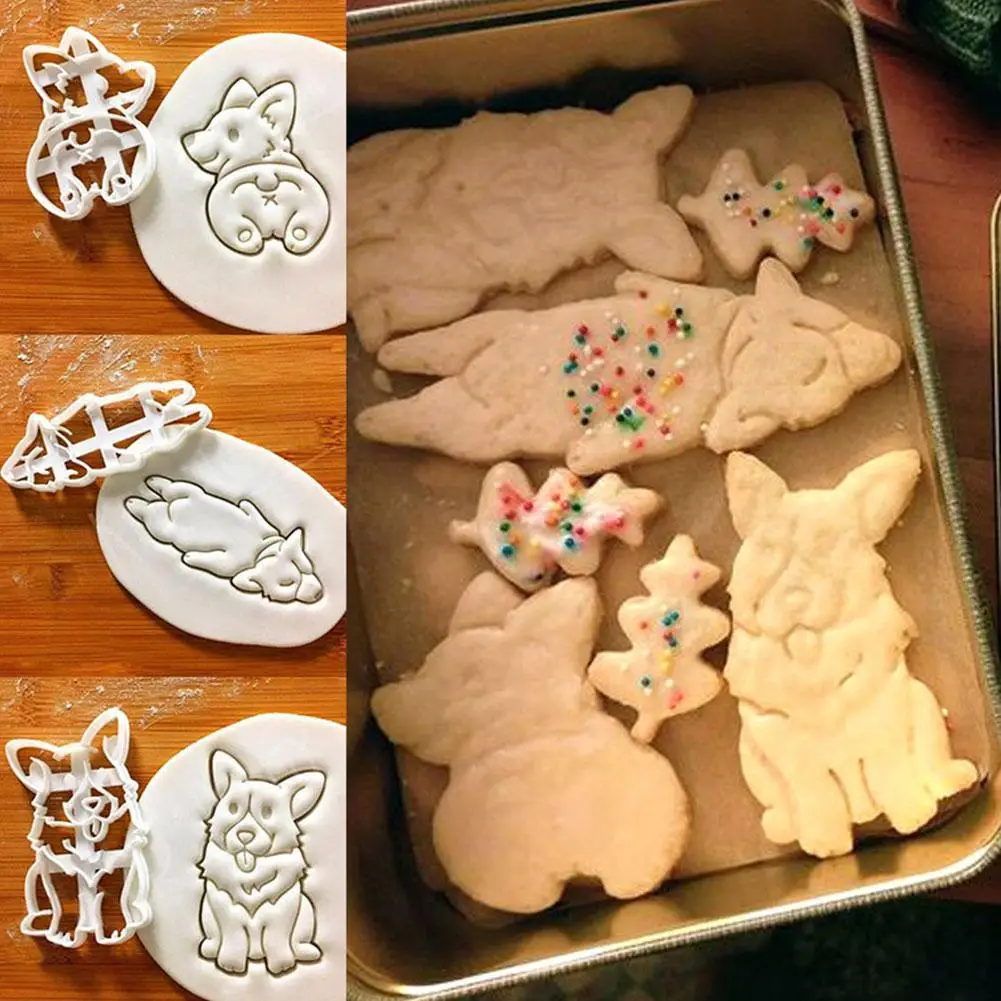 

3Pcs/Set Cookie Cutters Mold Cute Corgi Dog Shaped Biscuit Baking Tool Kitchenware Bakeware DIY Tool For Kids Hand Mold