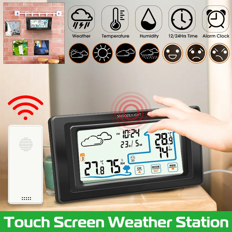 NEW Touch Indoor Outdoor Weather Station+ Outdoor Device Forecast Sensor Thermometer Hygrometer Meter Calendar