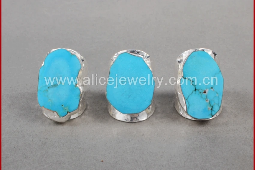 BOROSA, 5 шт., серебряное покрытие, произвольной формы, голубой камень Howlite, манжета, кольцо, Druzy, ювелирные изделия Howlite, регулируемые кольца, ювелирные изделия для женщин, S0208