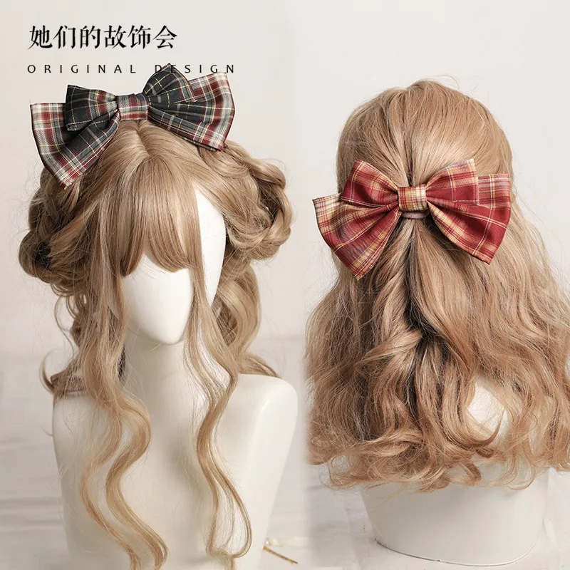 

Japanese JK Headdress Lolita ins Girl Kawaii Hair Clip Oversized lattice Bowknot Side Clip Sweet Top Clip Hair Decorative Cute