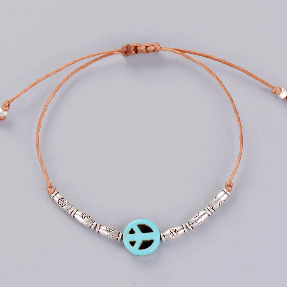 Простой Браслет Ручной Работы Бохо Подвеска &quotзнак мира&quot металлические бусины