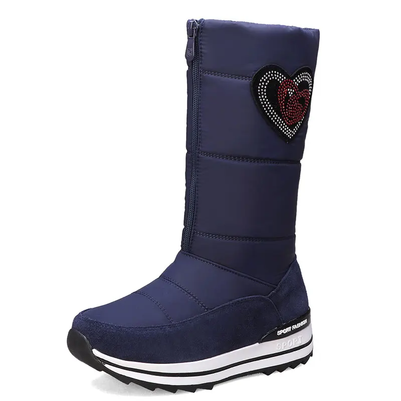 24CM Blue Sgesvier; модные очень теплые зимние сапоги; нескользящие зимние сапоги на толстой подошве; цвет красный, черный; обувь на пуху; зимняя женская обувь из хлопка - Цвет: 24CM Blue