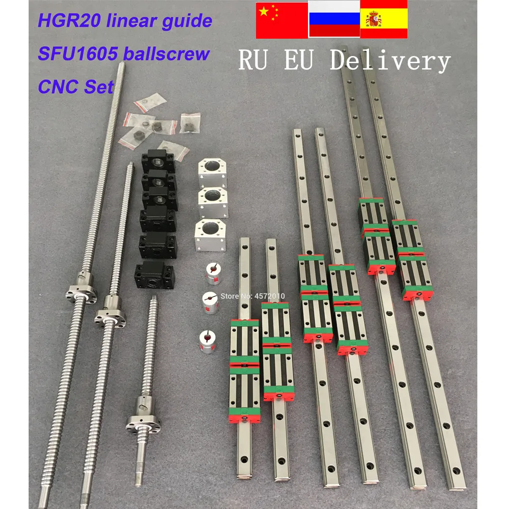 

RU Delivery Ballscrew HB 20 Square Linear guide rail 6 set HB20 - 400/700/1000mm + SFU1605 - 400/700/1000mm + BK/BF12 CNC part