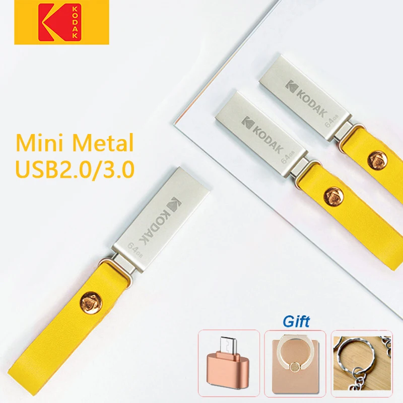 

KODAK USB2.0 USB Flash Drive Metal Pendrive USB3.0 16GB 32GB 64GB 128GB Mini Memoria Usb Leather Landyard for Keys Usb-Stick