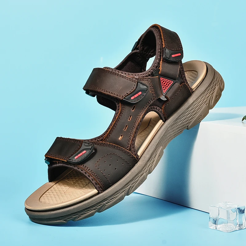 Fashion Summer sandals men Casual Men Outdoor Sandals Breathable Flats Beach Water Shoes Genuine Leather Casual Sandals men