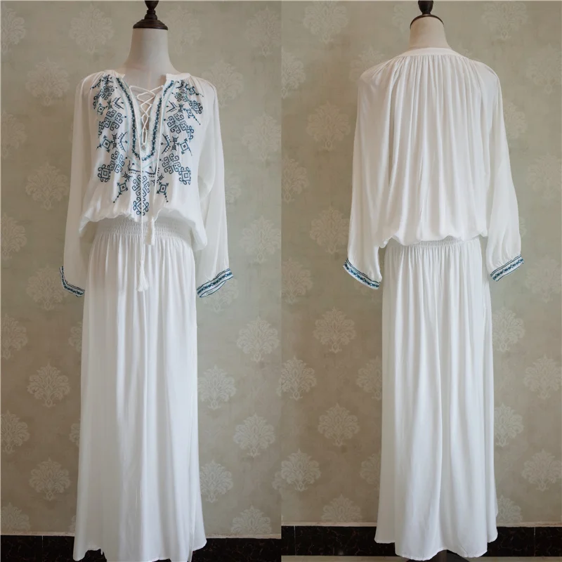 Пляжная туника-Кафтан с вышивкой хлопковая накидка Saida de купальный костюм Praia