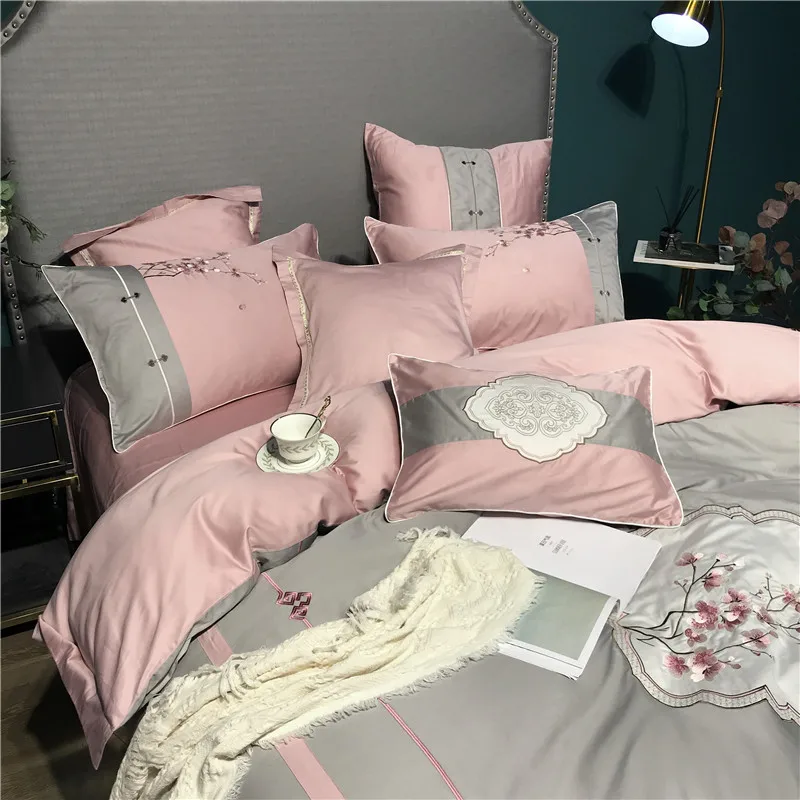 2020 Elegant embroidery Bedding Sets 600TC egyptian cotton Bed Linen Duvet Cover Sheet Pillowcase 4/7pcs bed | Дом и сад