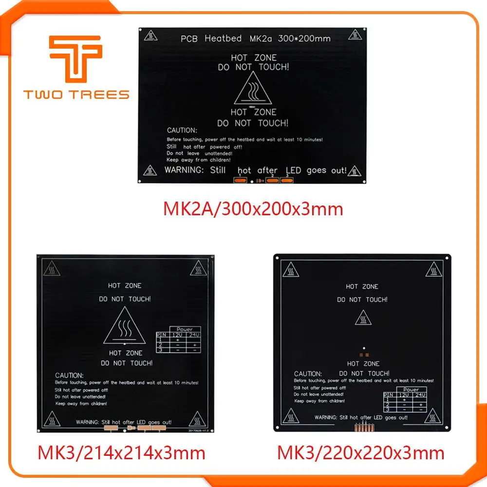 12V Модернизированный MK3 heatкровать 214x214/220x220/300x200x3 мм алюминиевая нагревательная кровать для 3D-принтеров детали impressora 3d pe as