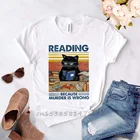 Футболка в винтажном стиле с изображением черного кота, Забавные футболки из высококачественной ткани с рисунком для любителей чтения, потому что убийца, это не то