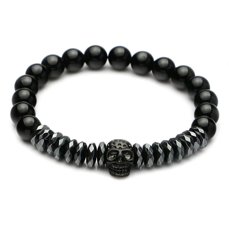 

2020 Trendy men's bracelet stainless steel leo crown skull beaded bracelet blackfrosted beaded wholesale magnetic bracelet