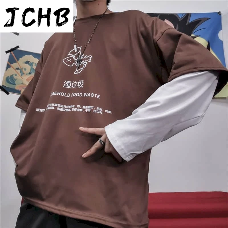 

2021 Casual Long Sleeve Tshirt Streetwear Men High Street Harajuku Sweatshirt Japanese Style Male Funny Printed Male Men Tops