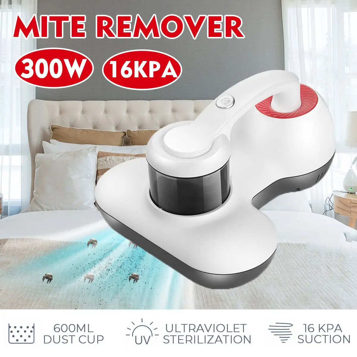 

16000Pa Electric Vaccum Cleaner Handheld Mites Remover Ultraviolet Light Anti-Dust Mites Remover For Car Home