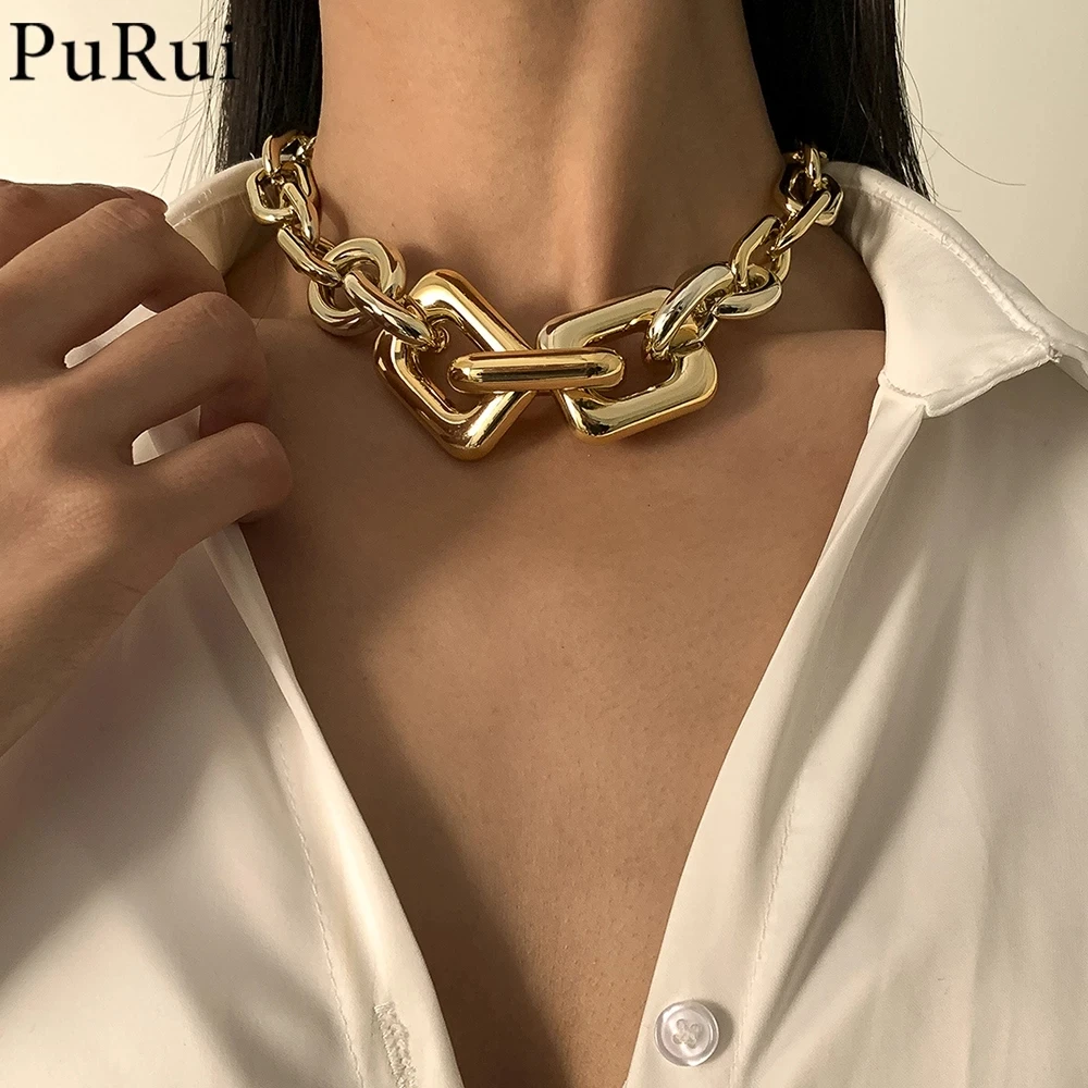 

PuRui Punk Chunky Thick Chain Choker Necklace Hiphop Asymmetric Cuban Chain on the Neck Collier Statement Party Jewelry Female