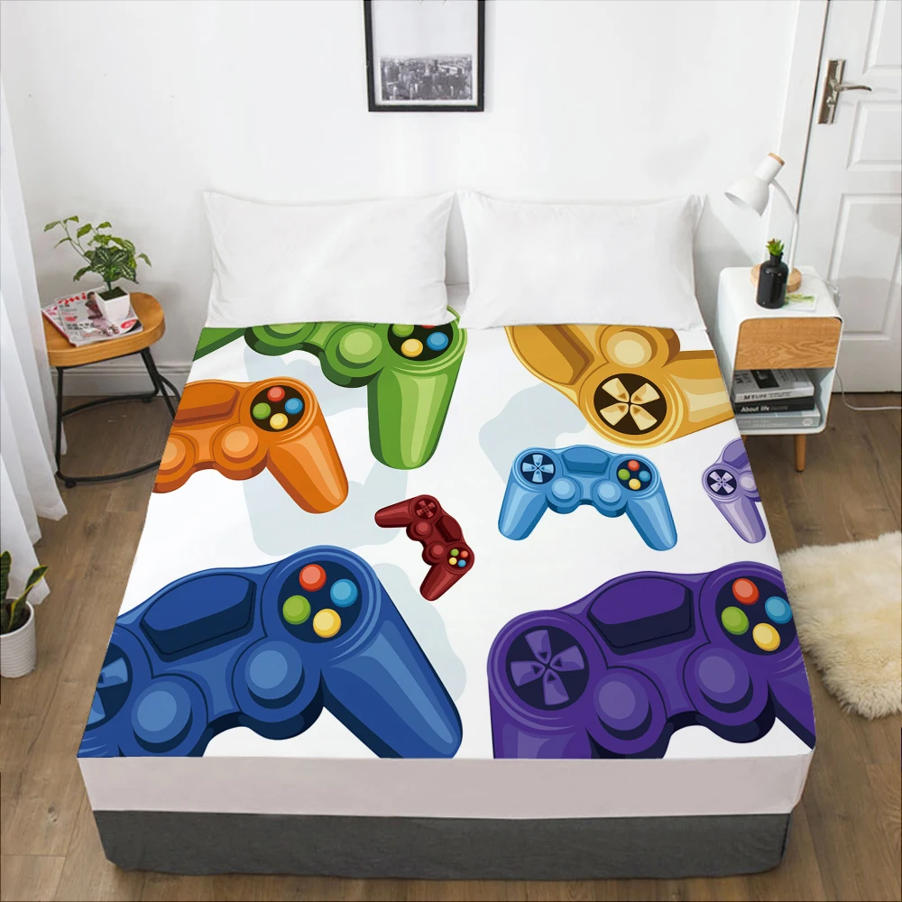 

Cartoon Gamepad Children's Elastic fitted sheet bed sheet With An Elastic Band Mattress Cover Bed cover for kids baby white