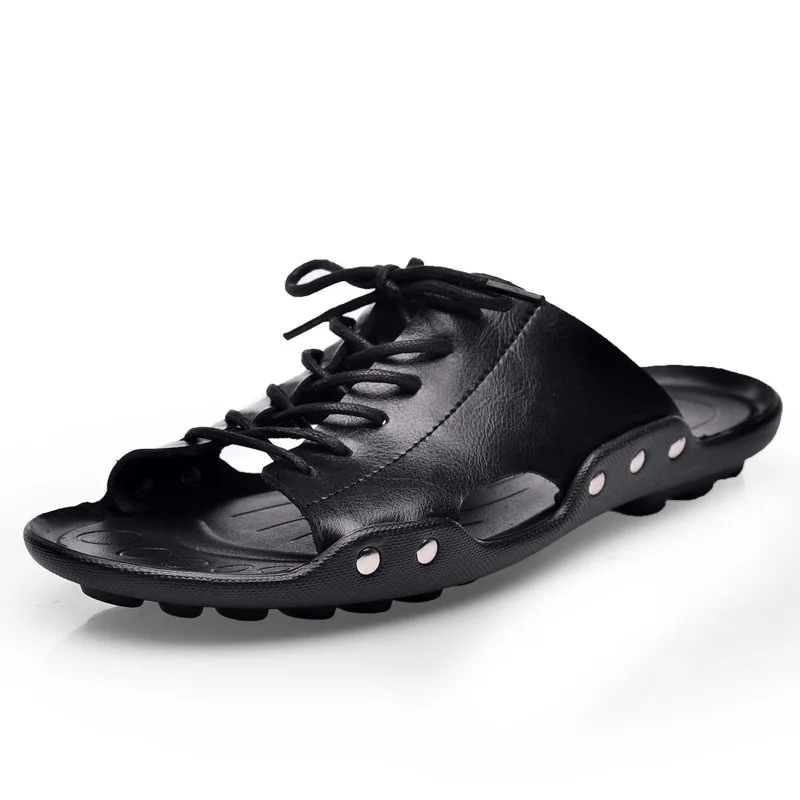 Шлепанцы мужские из ПУ кожи повседневные Нескользящие дышащие пляжные тапочки