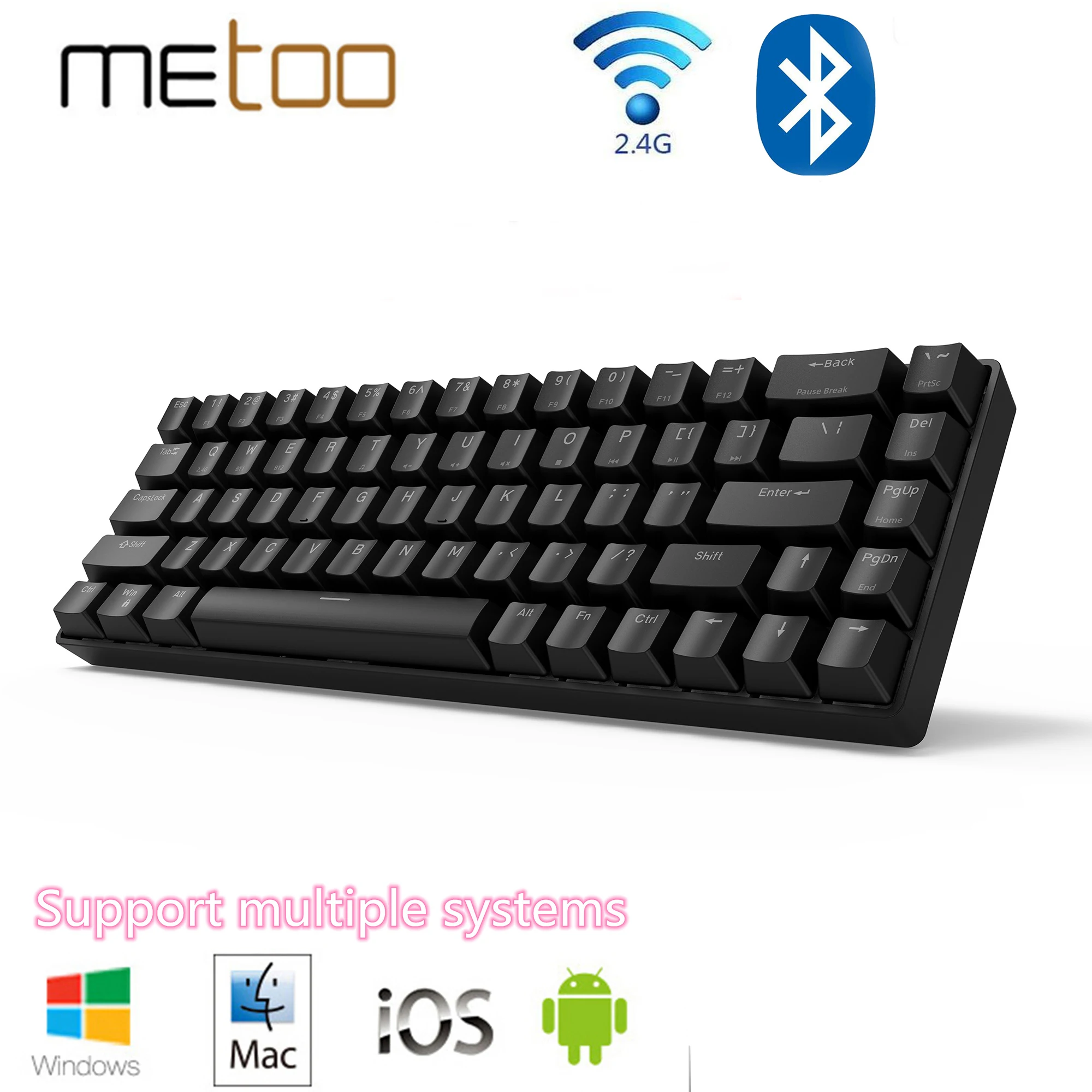 

Игровая механическая клавиатура Metoo, беспроводная Bluetooth 2,4 ГГц, 2 режима, для планшетов, ноутбуков, синий, красный, коричневый переключатель