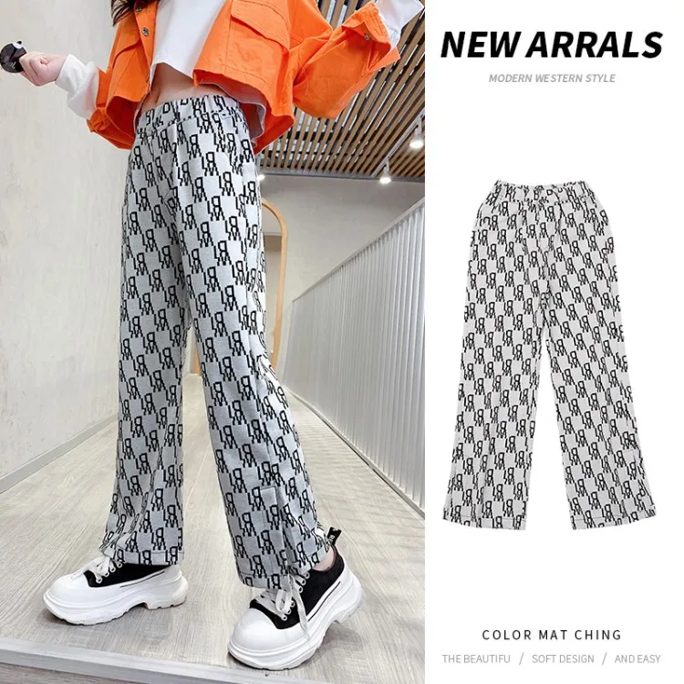 

Cotton Letter Pants for Girls Loose Wide Legging fashion Children's Clothes kids Trousers teens Clothing for 3-14 Years Girls