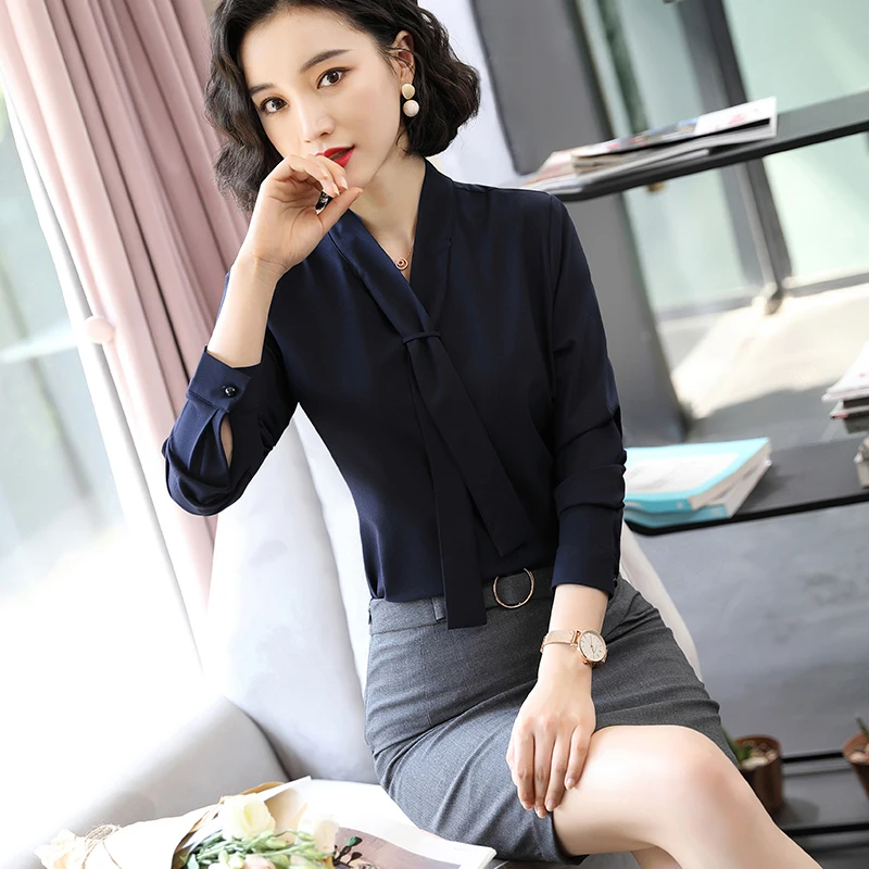 Женские рубашки с галстуком Lenshin мягкая и яркая офисная одежда бантом женские