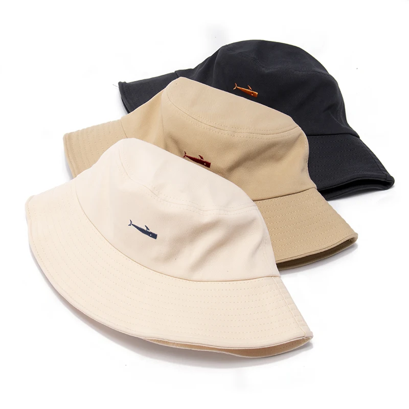 HUOBAO New Fashion Embroidery Shark Outdoor Travel Bucket Hats For Women Ladies
