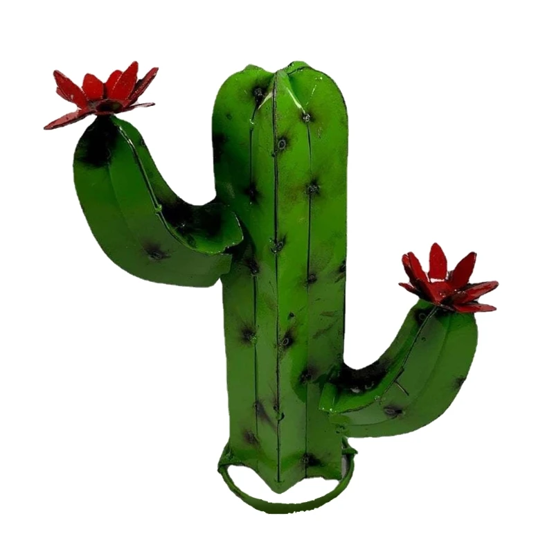 

2021 New Mini Metal Cactus Sculpture Rustic Hand Painted DIY Garden Art Saguaro Desert Plant Statue Yard Ornament Decoration