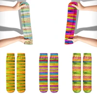 new fashion color striped cotton socks ladies elastic 3d printed wood grain pattern funny socks breathable kawaii sock for girls