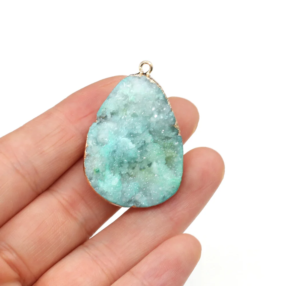 

Natural Druzy Agates Pendants Charms Irregular Water Drop Pendant for Jewelry Making DIY Accessories Fit Necklaces 25x35-28x38mm