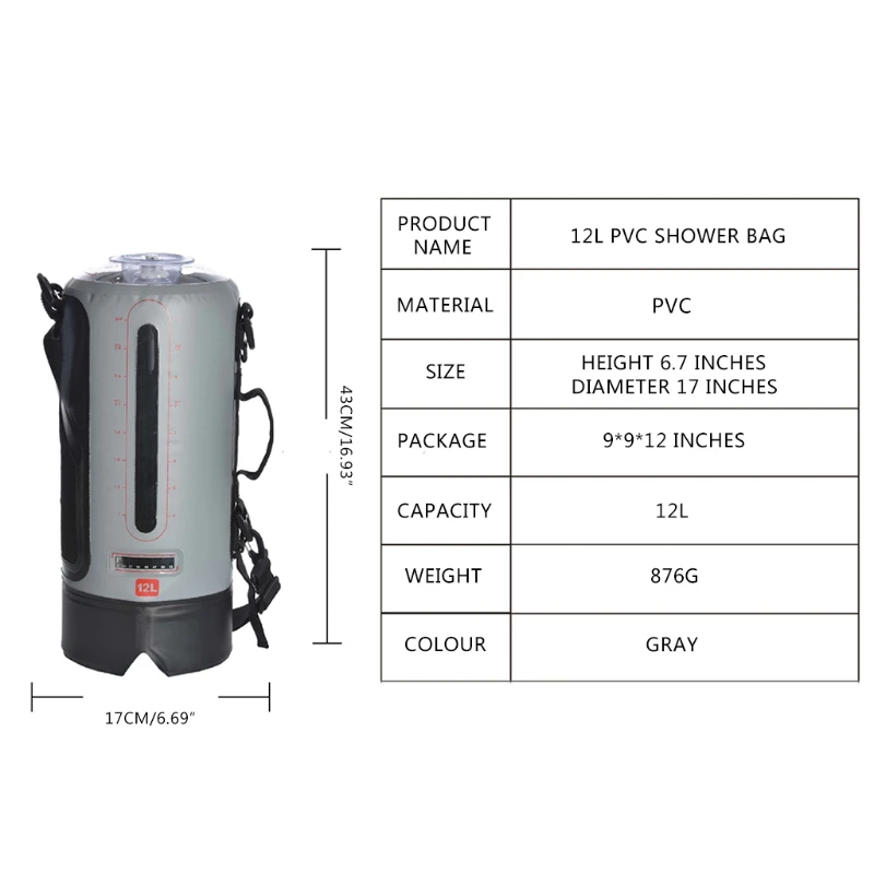 

12L Solar Heating Camping Shower Bag with Pressure Foot Pump Bathing Water Bag