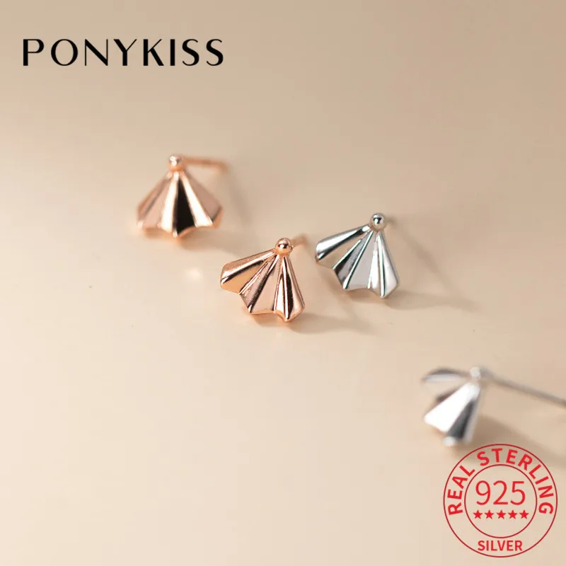 PONYKISS офисные 925 стерлингового серебра зонтик Глянцевая вентилятор бусы серьги со