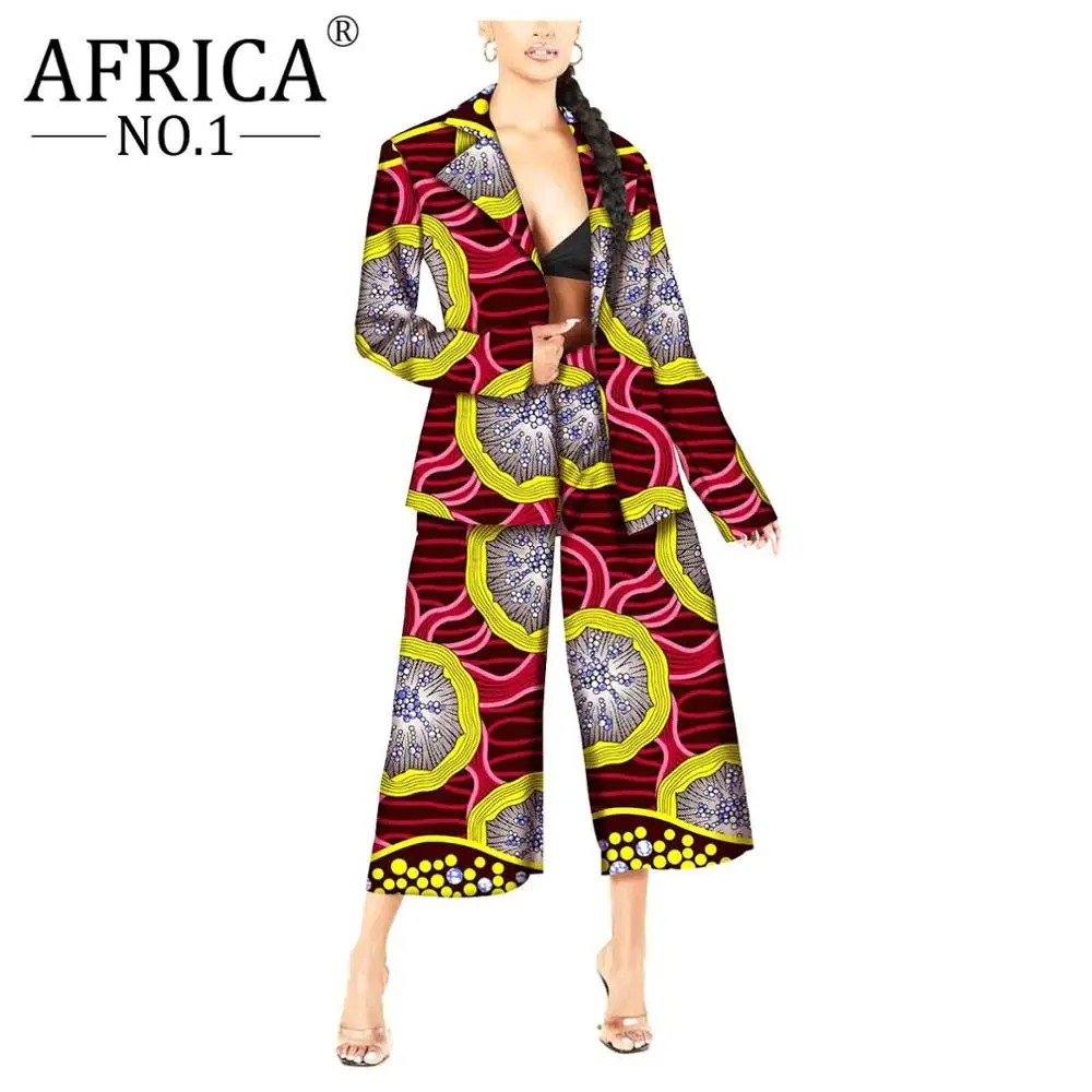 African Retro Floral Print Suit for Women Coats and  wide-leg pant 2 pieces Outfits Jacket formal Ladies  sexy fashion dress