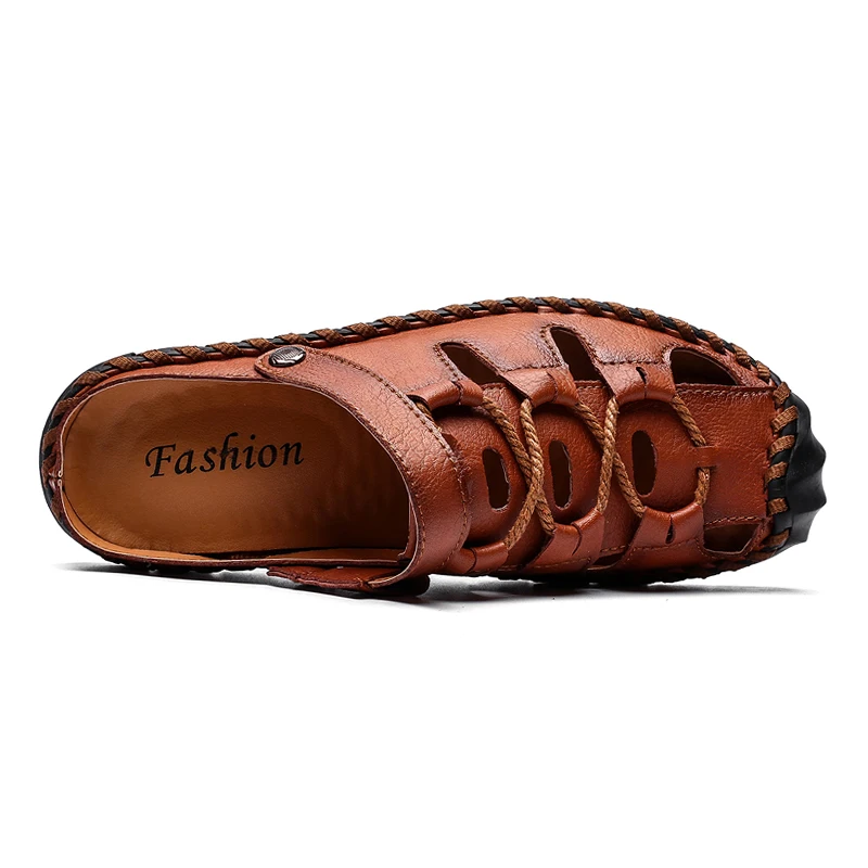 2020 Мужская обувь Летние повседневные сандалии на плоской подошве кожаные