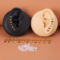 1 pair fashion steel sterile ear piercing gold birthstone stud earrings cz gem cartilage tragus helix for birthstone earring gun