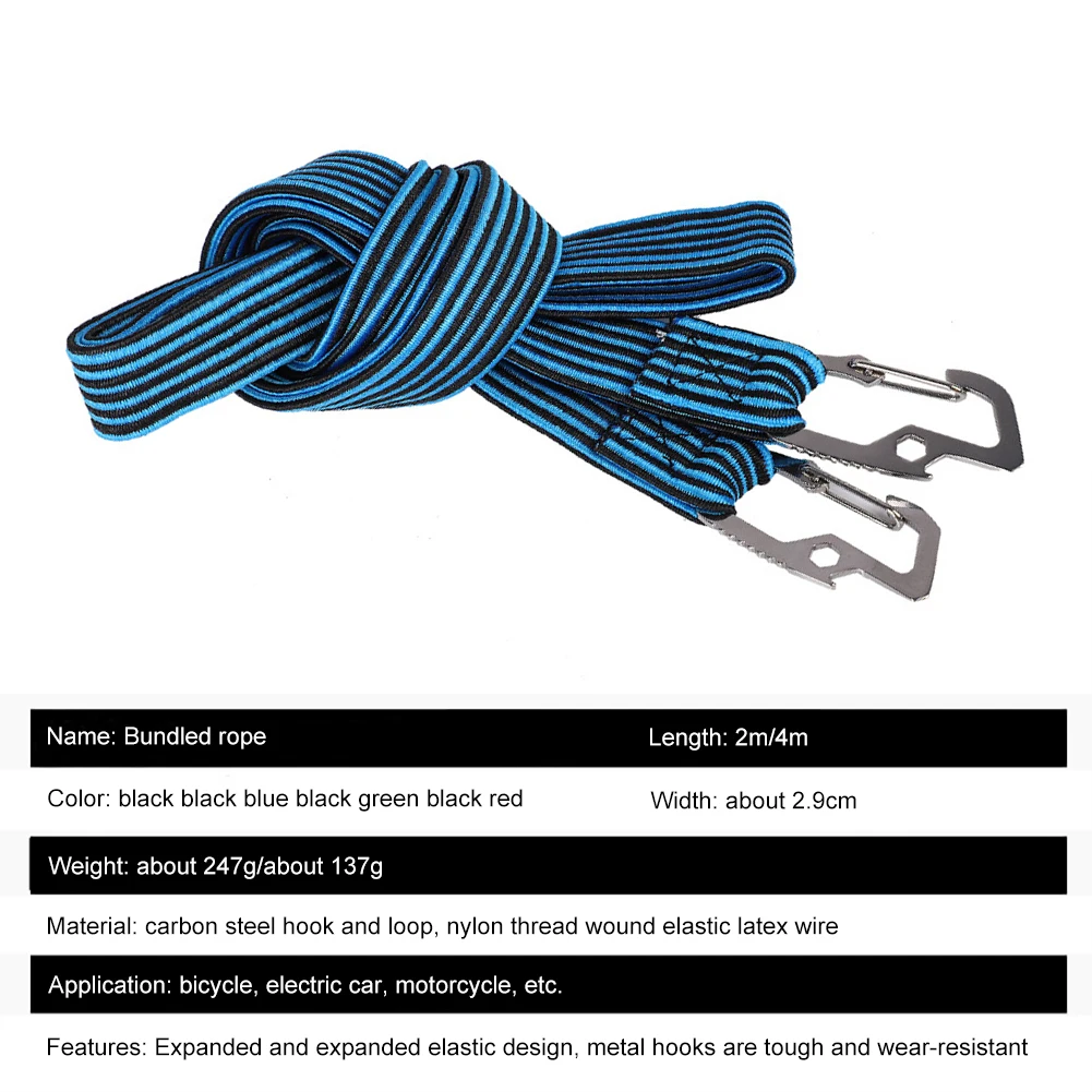 

2M Elastics Strap Luggage Rope Cord Hooks Bikes Rope Tie Bicycle Luggage Roof Rack Strap Fixed Band Hook For Car Trunk Bike