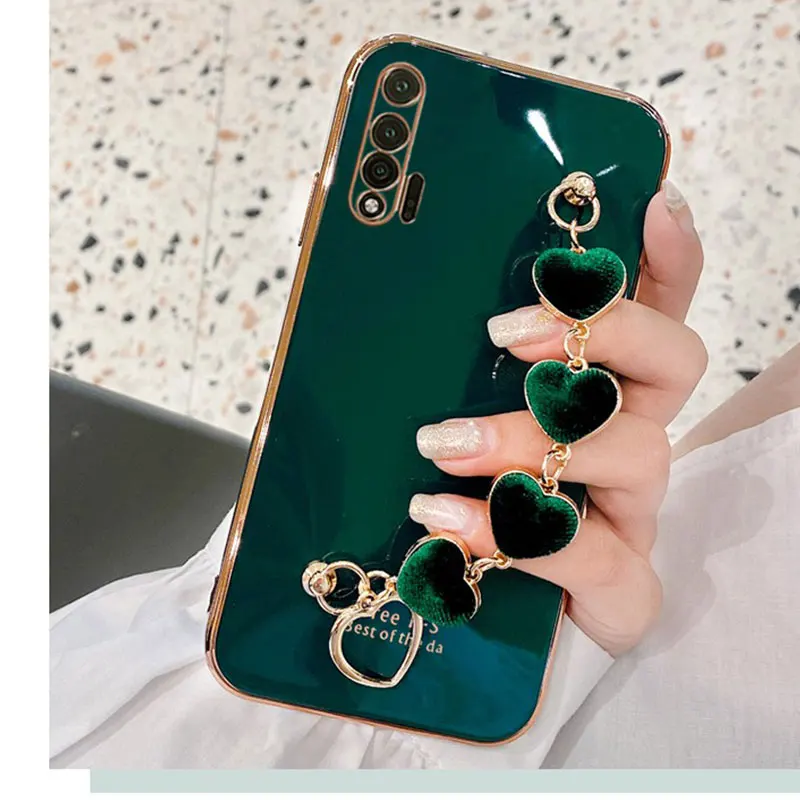 Heart Bracelet Hand Holder Phone Case for Huawei P40 Lite Cover Luxury Strap Cases for Huawei Nova 7i Case Nova6 Fundas Capa