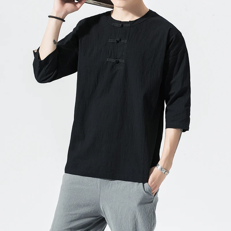 Летняя мужская осенняя куртка Tang в китайском стиле с пряжкой-пластиной хлопковая