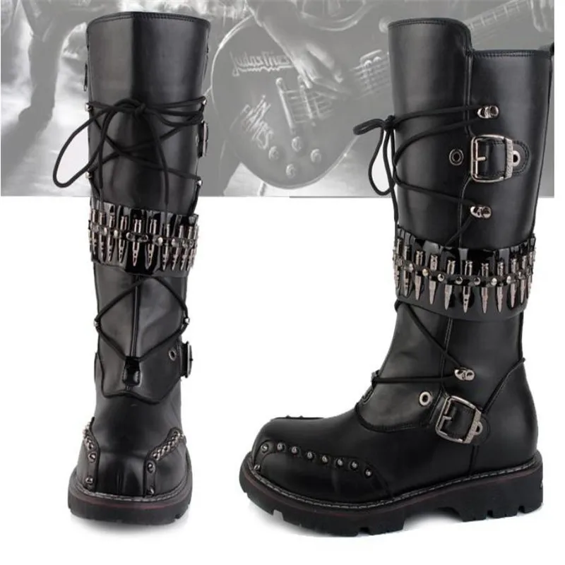 Высокие Сапоги выше колена в стиле панк натуральная бычья кожа длинные