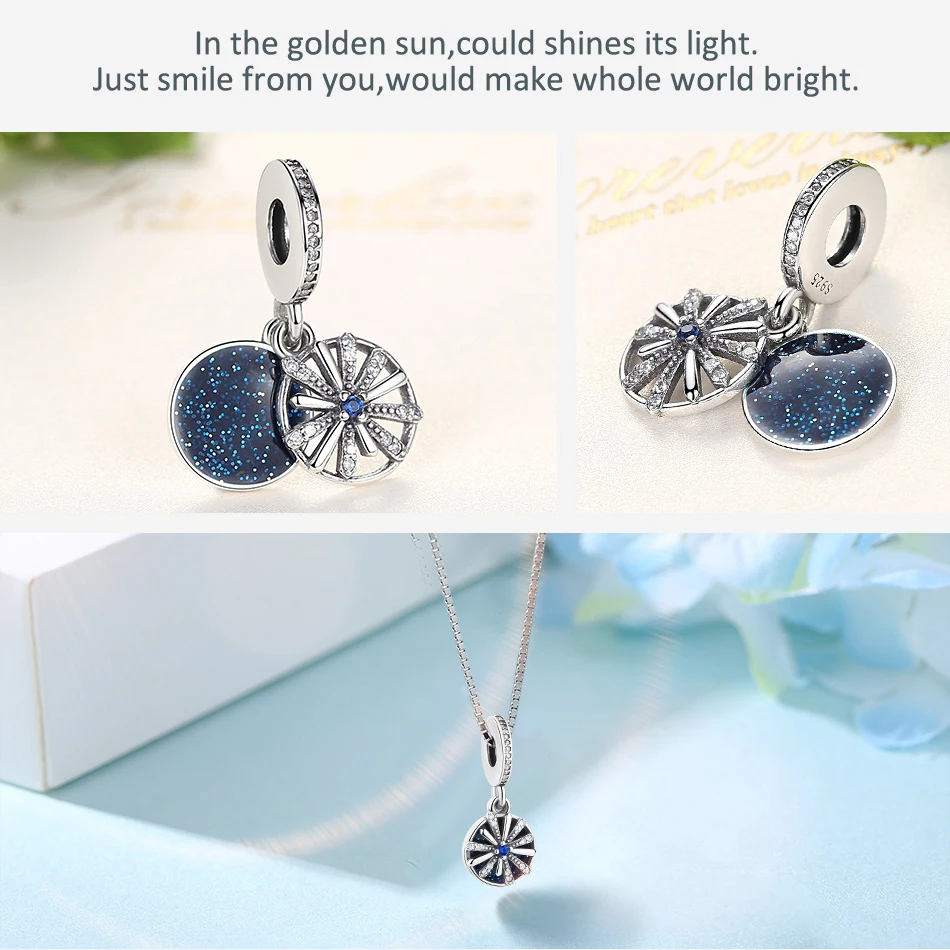 Подлинный eleshe серебряные бусины 925 пробы синий питомец с кристаллами Лапа сердце