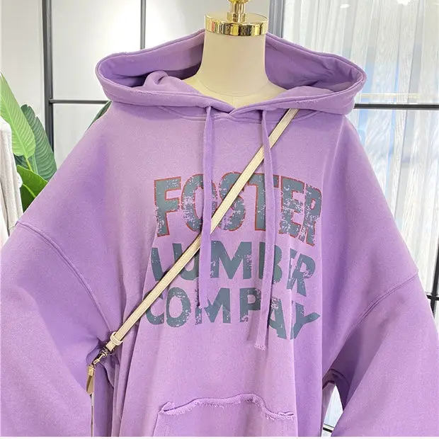 

Autumn new Joker retro old letters Korean version of loose large size long lazy hoodie women's hoodie