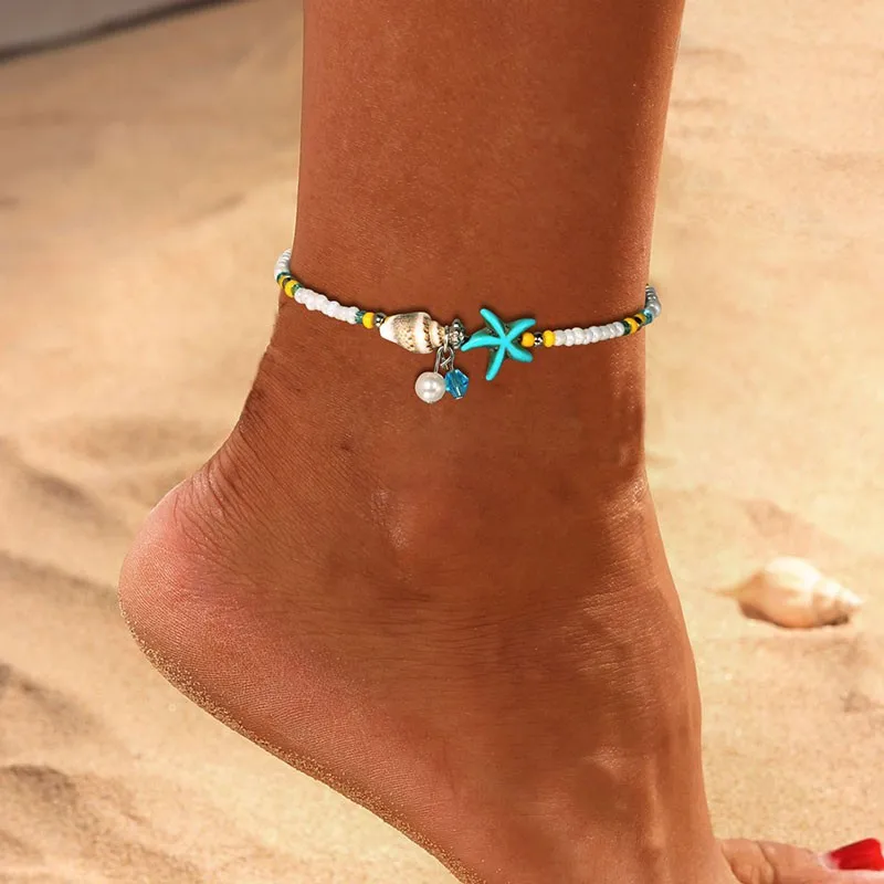 

Bohemian Gold Butterfly Anklets For Women Conch Sea Star Beads Anklet Women Foot Summer Beach Ankle Fashion Trend Jewelry