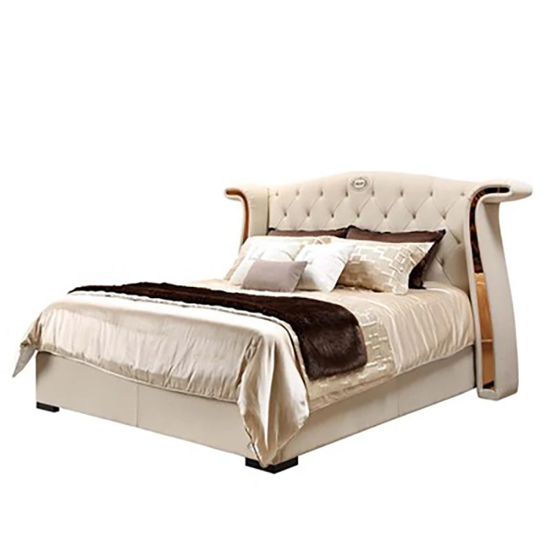 

Italian style light luxury ins net red Hong Kong style leather high back master and guest bedroom villa large double bed