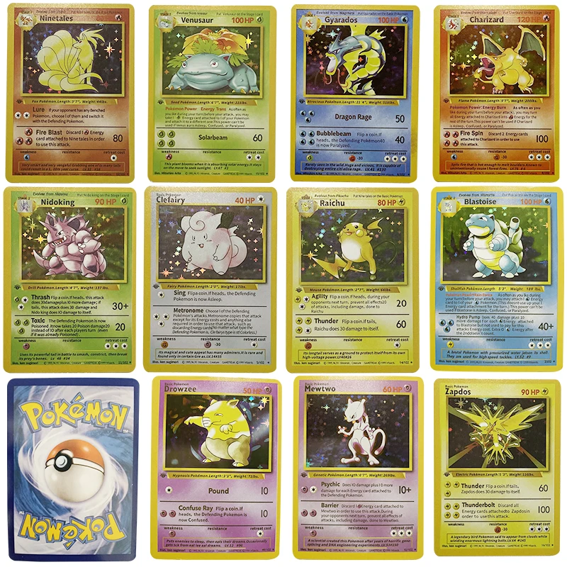 Tarjetas originales de Pokemon Flash, tarjetas de juego de colecci&oacute;n de 1996 a&ntilde;os, Pickup, Charizard, Blastoise, Venusaur, Mewtwo, 11 Uds.-0