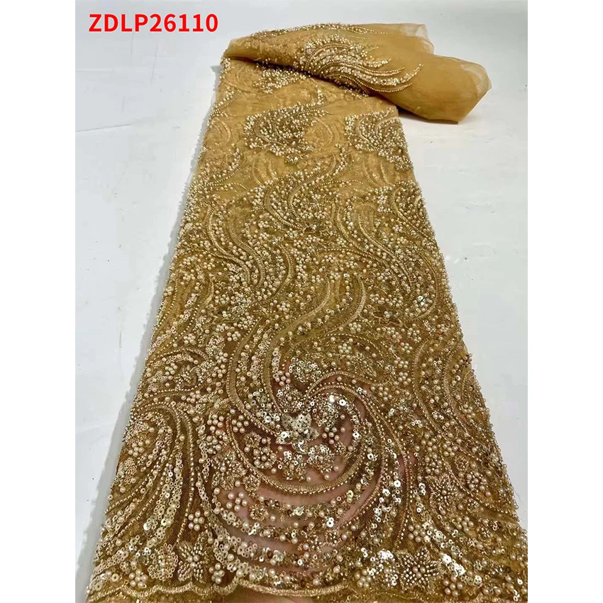 

Best Selling African Mesh Tulle Fabric Comfortable Nigerian Breathable Sequins ​Lace Cloth Womam Party Dress ZDLP26110 B