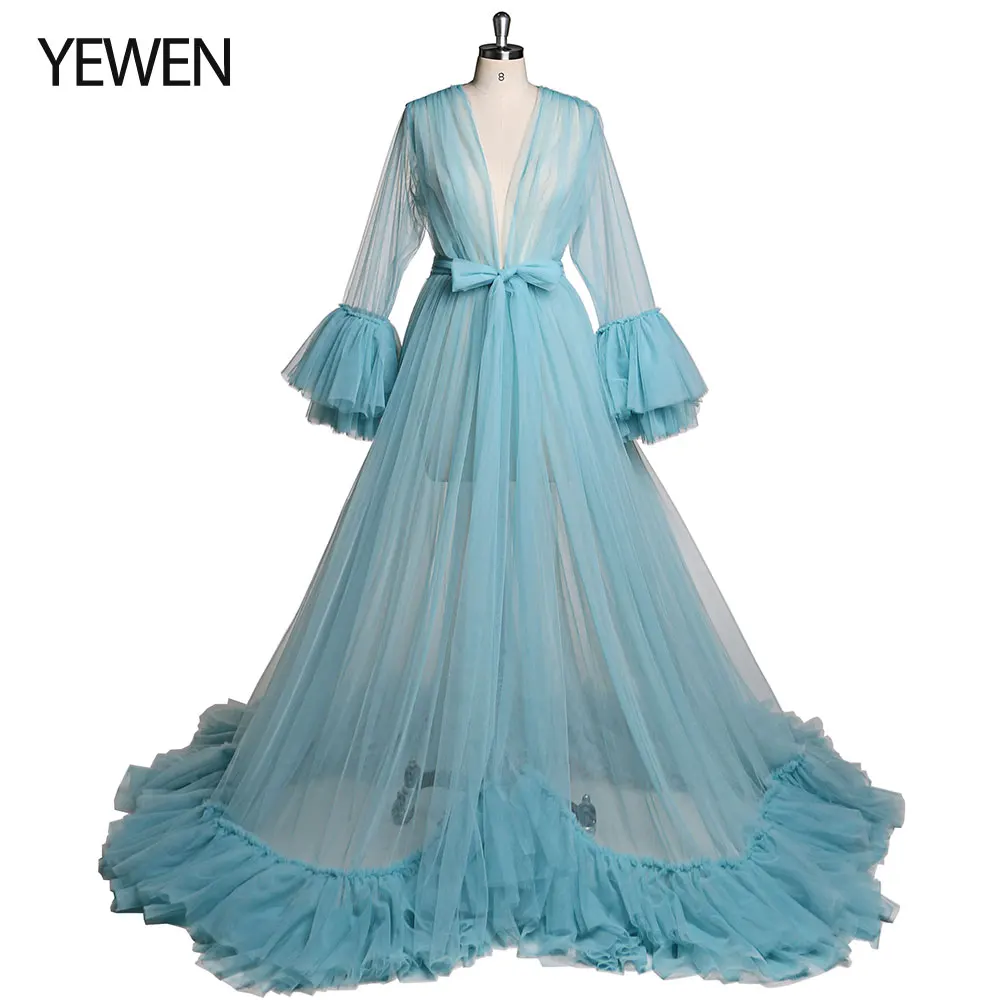 

Элегантные платья для беременных с рукавами-колокольчиками и V-образным вырезом для фотосессии с V-образным вырезом и разрезом спереди плат...