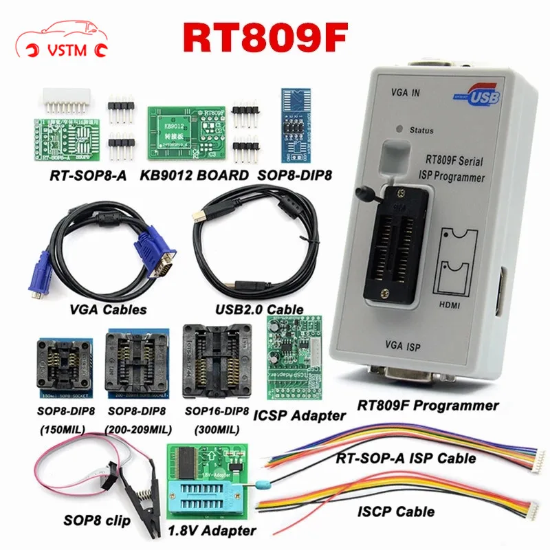 

New arrival RT809F ISP Programmer/ RT809 lcd usb programmer Repair Tools 24-25-93 serise IC with 11 adapters