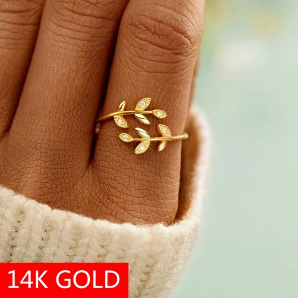 

Simple Leaf Ring Diamond Ring Lady Leaf Diamond Open Ring Retro Ring Women's Dainty Bridal Ring Wedding Band Gift Jewelry Ring