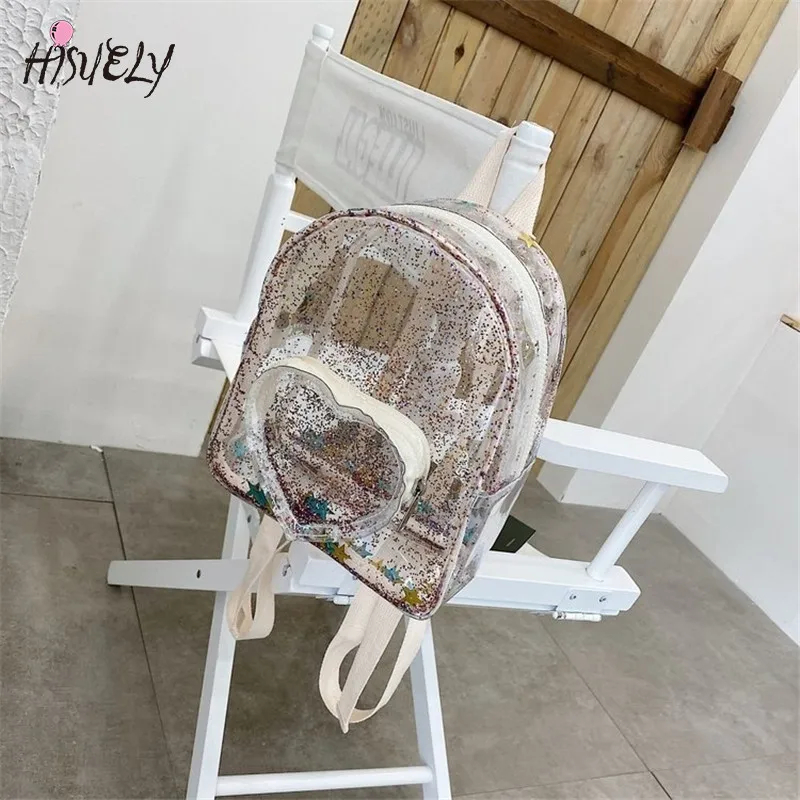 

Multifunctional Bag Cute Glitter Stars Heart-shaped Shoulder School Bags Kids Transparent PVC Children Mini Backpack for Women