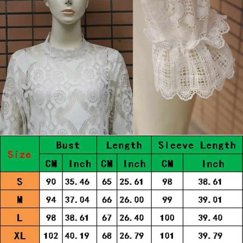 Женская кружевная блузка с длинным рукавом элегантная офисная цветочной