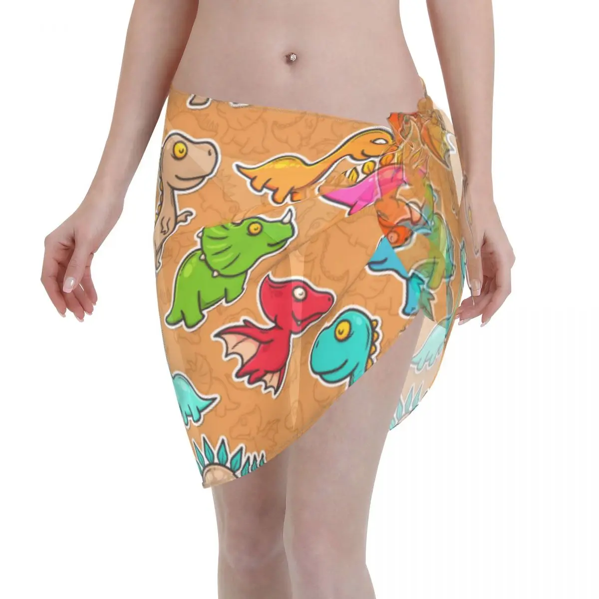 

Женская одежда для плавания, накидка на бикини, разноцветная пляжная мини-юбка с запахом динозавра, шорты парео, летняя пляжная одежда