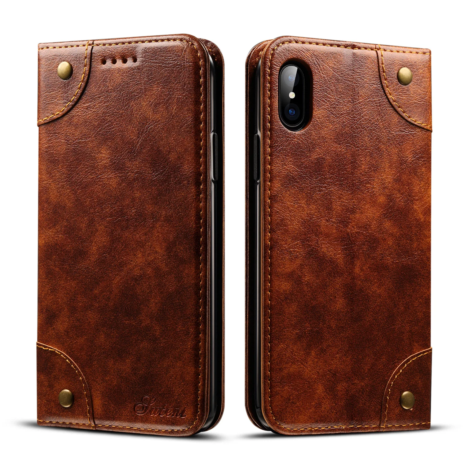 Light Brown Роскошный деловой чехол-кошелек из натуральной кожи для Iphone X XS XR 8 7 6S Plus, винтажный флип-чехол, кожаный чехол для Iphone 11 Pro Max - Цвет: Light Brown